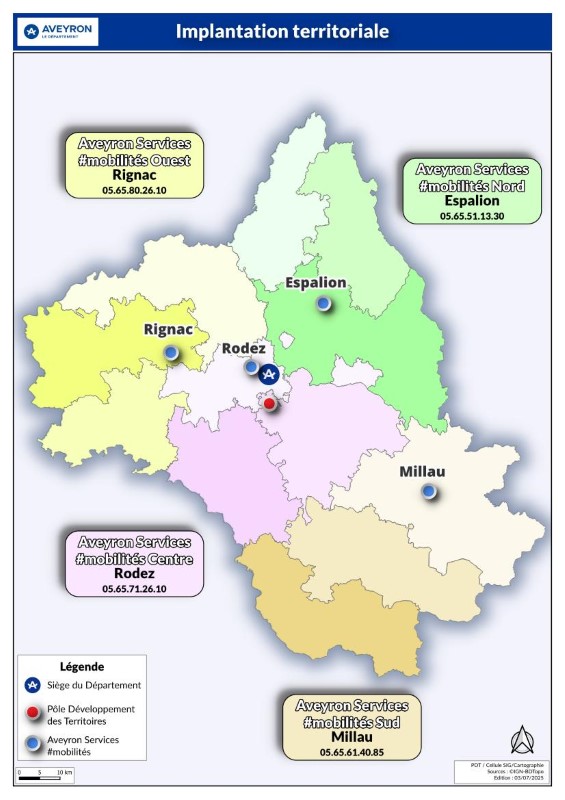 Carte implantation territoriale - Aveyron services mobilité Rignac : 05 65 80 26 10 / Espalion : 05 65 51 13 30 / Rodez 05 65 71 26 10 / Millau : 05 65 61 40 85 